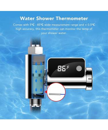 Shower Thermometer G1/2 5-85 C LED Display, Easy Installation - 0.5 C Accuracy, Silver - Buy Online on GoSupps.com