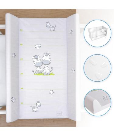 Baby Hard Base Changing Mat 80x50 cm for 140x70 cm Cot Bed | Waterproof Anti-Roll Nappy Changer with Raised Edges | Unisex Grey Zebra Design - Buy Online on GoSupps.com