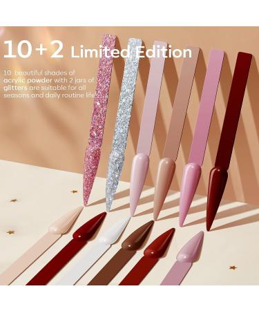 Modelones Acrylic Powder & Glitter Set - 10 Colors Pink Nude Red Brown with Chunky Glitter for 3D Carving Valentines Nail Art - French Nail Extension Kit - Gifts for Women | B1-Daily Collection - Buy Online on GoSupps.com