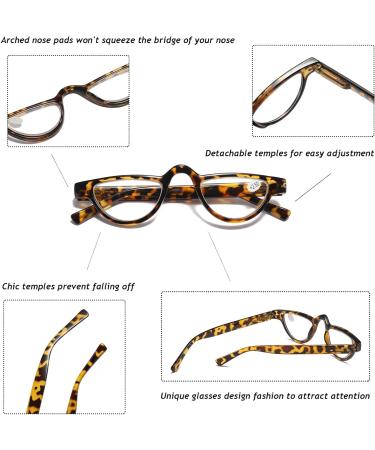 Hubeye Retro Half Moon Reading Glasses - 2 Pairs Lightweight Plastic Half Frame Reader with Spring Hinge for Women and Men - 2.0 Dioptres - Tortoiseshell Design - Buy Online on GoSupps.com