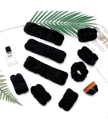 AMCAMI 9 Pcs Spa Headband & Wristband Set - Microfiber Makeup Hair Band & Facial Skincare Towels for Women & Girls - Black - Buy Online on GoSupps.com