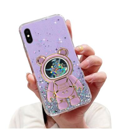 Tivenfezk nadoli for iPhone X/XS Treibsand B r astronaut Hidden Stander Shell caricature glitter astronaut stand soft silicone bling mobile phone case.