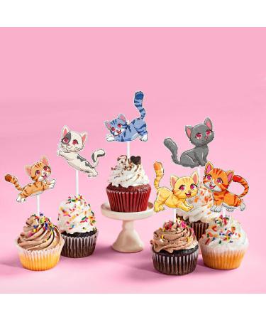 Cute Cartoon Cat Theme Happy Birthday Cupcake Toppers 18-PC Set - It's suitable for a pet birthday party a cat theme birthday party for boys and girls or a baby shower party decoration - SugarGera - Buy Online on GoSupps.com