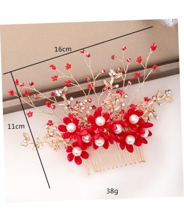 HAPINARY Handmade Comb Hair Insert Comb Bridal Headpiece Flower Hair Combs Wedding Side Comb Wedding Hair Combs Pearl Comb Clip Crystal Headpiece Tiara Red Hanfu Bride Headgear - Buy Online on GoSupps.com