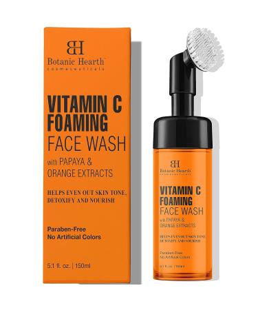 Brightening Vitamin C Foaming Face Wash with Papaya & Orange | Silicone Brush for Deep Cleansing | Paraben & Sulphate Free | 150ml - Unisex Skincare - Buy Online on GoSupps.com