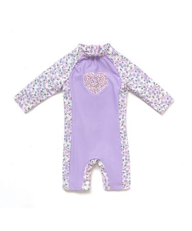 BONVERANO Baby Girls Swimsuit Toddler Bathing Suit Long-Sleeve Zipper One Piece Swimwear with UPF 50+ Sun Protection 12-18 Months Lavender