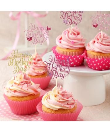 Spakon 60 Pcs Happy Mothers Day Cupcake Toppers Glitter Cake Toppers Cupcake Stickers Love You Mom Heart Mother Happy Birthday Party Supplies Icing Decorations (Stylish Style) - Buy Online on GoSupps.com