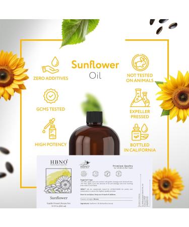 HBNO Sunflower Oil - 32 oz (950ml) Value Size - Ideal for Shampoos Conditioners Face wash Lotions and Skin care products. 32 Fl Oz - Buy Online on GoSupps.com