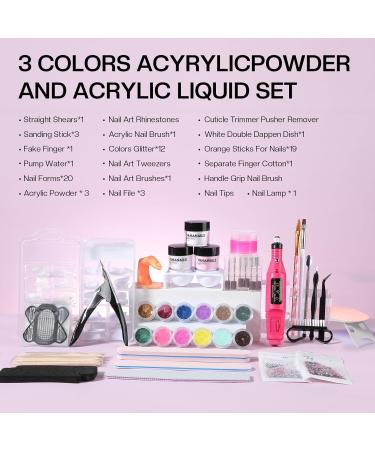Beginner's Acrylic Nail Kit - Complete Professional Set with Acrylic Powder Glitter Drill & UV Light | Perfect Gift for Women - Buy Online on GoSupps.com