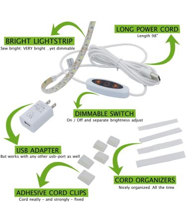 Madam Sew 12 Sewing Machine USB LED Light Strip - Clean White Lights for Brother, Janome, Babylock, Pfaff - Dimmable Strip Light with 98 Power Cord - Buy Online on GoSupps.com