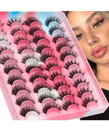 Uranian 20 Pairs False Eyelashes Natural Look Cat-Eye Long False Eyelash 4 Styles Faux Mink Eyelashes 6D Russian Strip Lashes Messy Volume Dramatic Wispy Fake Eyelashes for Women and Girls 1#Color20-1/20pairs/15-19mm
