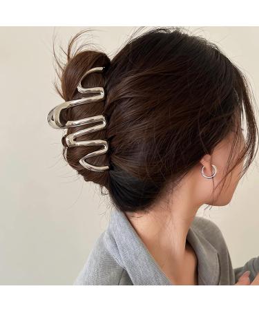 Silver Wave Irregular Metal Claw Clip - Extra Large Fashion Hair Clip for Women - Buy Online on GoSupps.com
