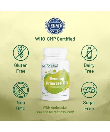 Ambrosial Evening Primrose Oil 1000mg (EPO) | Cold Pressed Evening Primrose Oil Capsules | Rich Source of Omega 6 Fatty Acids & GLA | High Strength Evening Primrose Capsules (Pack of 2-120 Softgels) 60 count (Pack of 2) - Buy Online on GoSupps.com