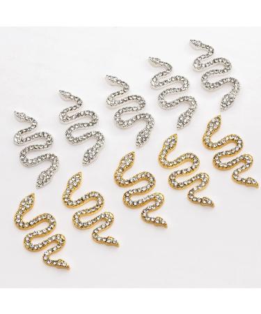 10PCS Snake-Shape Nail Art Charms with Rhinestones - Gold & Silver Nail Studs for DIY Crafts - Buy Online on GoSupps.com
