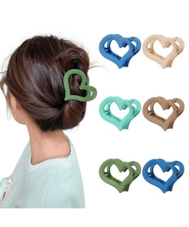 Heart Hair Claw Clips for Women - HAIMEIKANG Floral Medium Large Hair Claws for Long Hair Strong Hold Jaw Hair Clamps for Thin Hair Non Slip Hair Clips Matte Hair Clamps for Medium Thick Hair(heart set1) Blue+Green+Coff...