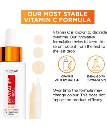 L'Or al Paris Revitalift Clinical 12% Pure Vitamin C Brightening Serum for Face Powerful Antioxidant Protection Brighter & Smoother Skin includes Hyaluronic Acid Salicylic Acid Vitamin C - Buy Online on GoSupps.com