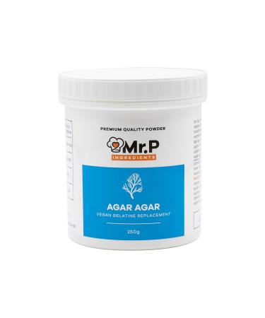 Mr.P Ingredients Agar Agar 250g Powder Vegan Gelatine Replacement Ideal for Jelly Mousse Molecular Gastronomy Gelling Agent Vegan Vegetarian Halal Kosher Non-GMO (Recyclable Pot) Agar Agar 250 g (Pack of 1)