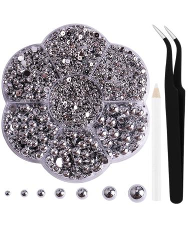 Makandup 6000 Pcs Nail Pearls for Nails Art Silver Half Pearls for Crafts Flatback Pearls for Face Eyes Makeup Round Flat Back Pearl for Charms DIY Crafting Decorations Accessories
