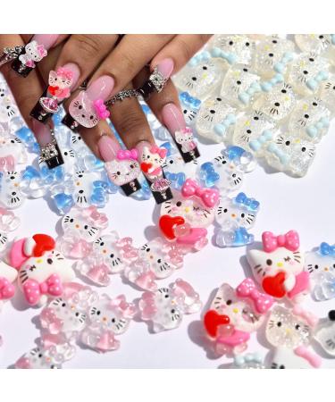 40 Pcs Cute Cartoon Nail Charms Kawaii Nail Decals Flatback Resin Design 3D Nail Charms for Acrylic Nails Rhinestone Supplies Cute Cat Nail Decoration DIY Nail Accessories K1