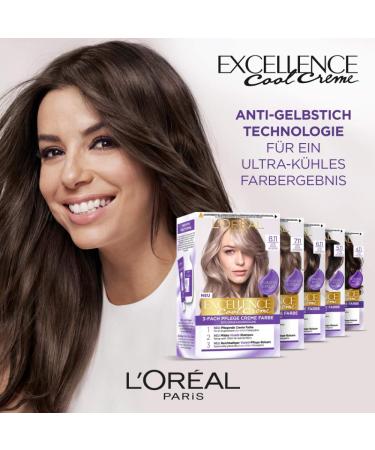 L'Or al Paris Excellence Cool Cream Hair Color - 100% Gray Coverage Ultra Cool Dark Blonde 6.11 258g Set with Shampoo & Care Cream - Buy Online on GoSupps.com