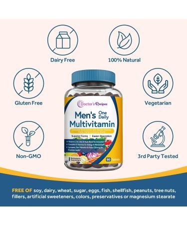 Doctor's Recipes Men's Multivitamin Supplement - Immune Boost & Energy - 90 Tablets - Buy Online on GoSupps.com