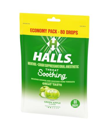 Halls Throat Soothing Green Apple Cough Drops Economy Pack 80 Drops - Buy Online on GoSupps.com