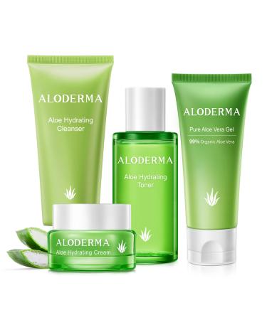 Aloderma Essential Aloe Hydrating Skin Care Set - 5 Pieces - Gel Cleanser x2pcs Toner Cream
