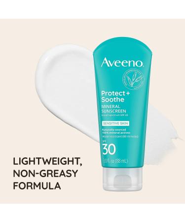 Aveeno Protect + Soothe Mineral Sunscreen Lotion SPF 30 - Fragrance-Free - 3.0 fl. oz - Water-Resistant UVA/UVB Protection for Sensitive Skin - Buy Online on GoSupps.com
