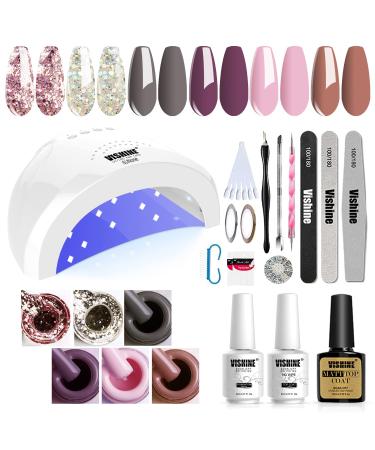 Vishine Gel Nail Polish Starter Kit - 48W LED Lamp 6 Colour & Base Top Coat Set Manicure Tools Popular Nail Art Designs #05 Kit #05