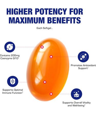 High Absorption CoQ10 200mg Softgels - Clinical Formula Coenzyme Q10 200mg for Skin Heart Energy Antioxidant and Brain Support - Easy to Swallow - Made in The USA in cGMP Facilities - 30 Servings - Buy Online on GoSupps.com