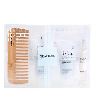 NatureLab Perfect Texture Trio Gift Set with Texture Wave Cream (1.7 fl oz) Texture Curl Cream (2.5 fl oz) Smooth Hair Oil (0.5 fl oz) & Bamboo Treatment Comb - Hydrate & Define Travel-Friendly