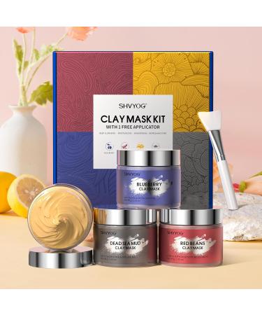 4 Pcs Clay Mask Set - Vitamin C Turmeric Dead Sea Mud & Blueberry | Deep Cleansing & Pore Refining Face Masks for Skincare 320g - Buy Online on GoSupps.com