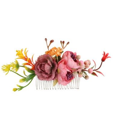 Wreath Hair Comb Women Rose Flower Retro Combs Brides Hair Pins Hair Comb Wedding jewelry Accessories(FS1) (A)