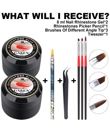 Nail Art 8ml Rhinestone Glue Gel Adhesive Set for Gem Stones - LED Lamp Cure Needed | Includes LED Glue Brush Tools, Pickup Pencil, and Tweezer | UV Rhinestones Glue Kit - Buy Online on GoSupps.com
