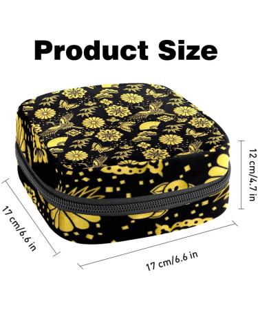 MUOOUM Menstrual Pad Bag | Zipper Sanitary Napkin Bag for Women Girls | Golden Crane Fan Flower Design | Multi-colored 6 - Buy Online on GoSupps.com