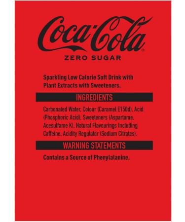  Coca-Cola Zero Coca-Cola Zero Sugar - Sugar-free calorie-free cola soda - Pack of 24 x 330ml cans - Buy Online on GoSupps.com