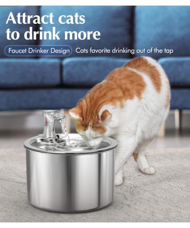 oneisall Stainless Steel Cat Water Fountain - Quiet & Automatic 2L Pet Drinking Fountain for Cats and Dogs - Silver - Buy Online on GoSupps.com