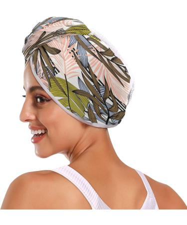 Tropical Leaves Dry Hair Cap & Quick Drying Towel Set - 2 Piece Super Absorbent Soft & Comfortable with Button Headband for All Hair Types | International Shipping Available - Buy Online on GoSupps.com