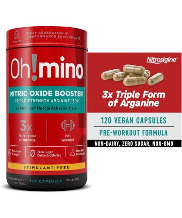 Oh!mino Nitric Oxide Supplement - Triple Strength L-Arginine Booster for Energy Endurance & Muscle Growth - Natural Beet Root Powder Pills 30 Servings 120 Capsules - Buy Online on GoSupps.com