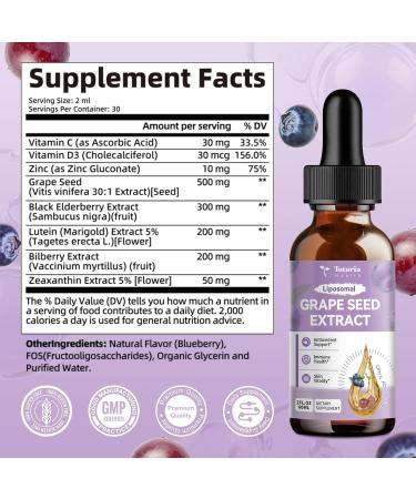 Grape Seed Extract Liquid Drops | High Potency 95% Polyphenols Antioxidant Supplement for Skin, Heart & Immune Support | Vegan, Gluten Free | Alcohol-Free & Non-GMO | 2FL 2 Fl Oz (Pack of 1) - Buy Online on GoSupps.com