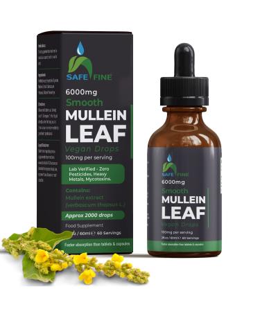 SafeFine Mullein Leaf Extract Drops - 60 ml Dropper Bottle - Alcohol Free Vegan Formula - Plant Based - Gluten and Soy Free Non GMO - Supports Respiratory Immune & Natural Sleep Aid