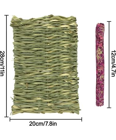 Hand-Woven Barley Ears Rabbit Grass Mat | Edible Stuff for Rabbits Guinea Pigs & Hamsters | 4 Pieces with Rose Ringflower & Forget-Me-Not Sticks - Buy Online on GoSupps.com