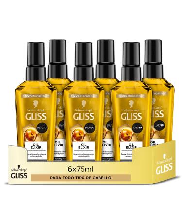 Gliss Gliss Sublimateur Oil Elixir Treatment - All Hair Types - 6 x 75 ml (450 ml) - Nutrition Softness and Shine - Beautify Hair Without Greasing