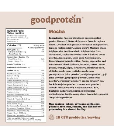 Good Protein Vegan Plant-based Protein Powder 100% Natural Non-GMO Dairy-free Gluten-free Soy-free No Added Sugar and Nothing Artificial. Mocha All-in-One Shake 880 grams Mocha 880 g - Buy Online on GoSupps.com