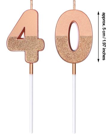 BBTO 40th Birthday Candles Glitter Cake Topper - Rose Gold Numeral Candles for Party Decoration and Anniversary Celebration - Buy Online on GoSupps.com