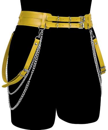 JMMHSS Women s Leather Garters Belt & Body Chain - Adjustable Waist Caged Harness in Orange & Yellow | Harajuku Style - Buy Online on GoSupps.com