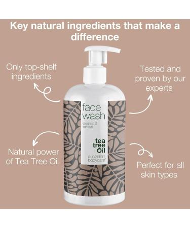 Natural Tea Tree Oil Face Washing Gel 500ml - For Men & Women | Acne Care & Daily Cleanser | 100% Vegan - Buy Online on GoSupps.com