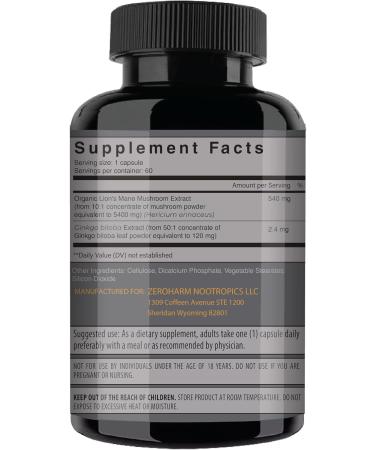 NooMost Lions Mane Supplement Organic Capsules - With Ginkgo Biloba - Cognitive Health Focus & Memory Support - Natural Superfood for Brain Energy & Immune Health - Non GMO- 60 Caps - 2 Month Supply 540 mg - Buy Online on GoSupps.com