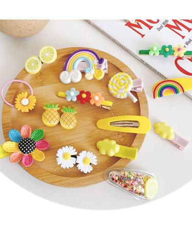 Haoh 28-Piece Colorful Hair Clips Set for Girls - Includes 800 Elastic Ties - Perfect for Long & Fine Hair - Rainbow & Flower Designs in Pink & Yellow - Buy Online on GoSupps.com