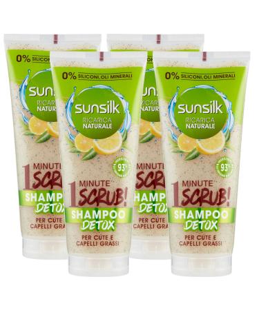 Sunsilk Sunsilk Detox Scrub Shampoo Natural Refill for Oily Hair with Green Tea and Lemon Naturally Derived Ingredients Silicone-Free - 4 x 200ml Bottles